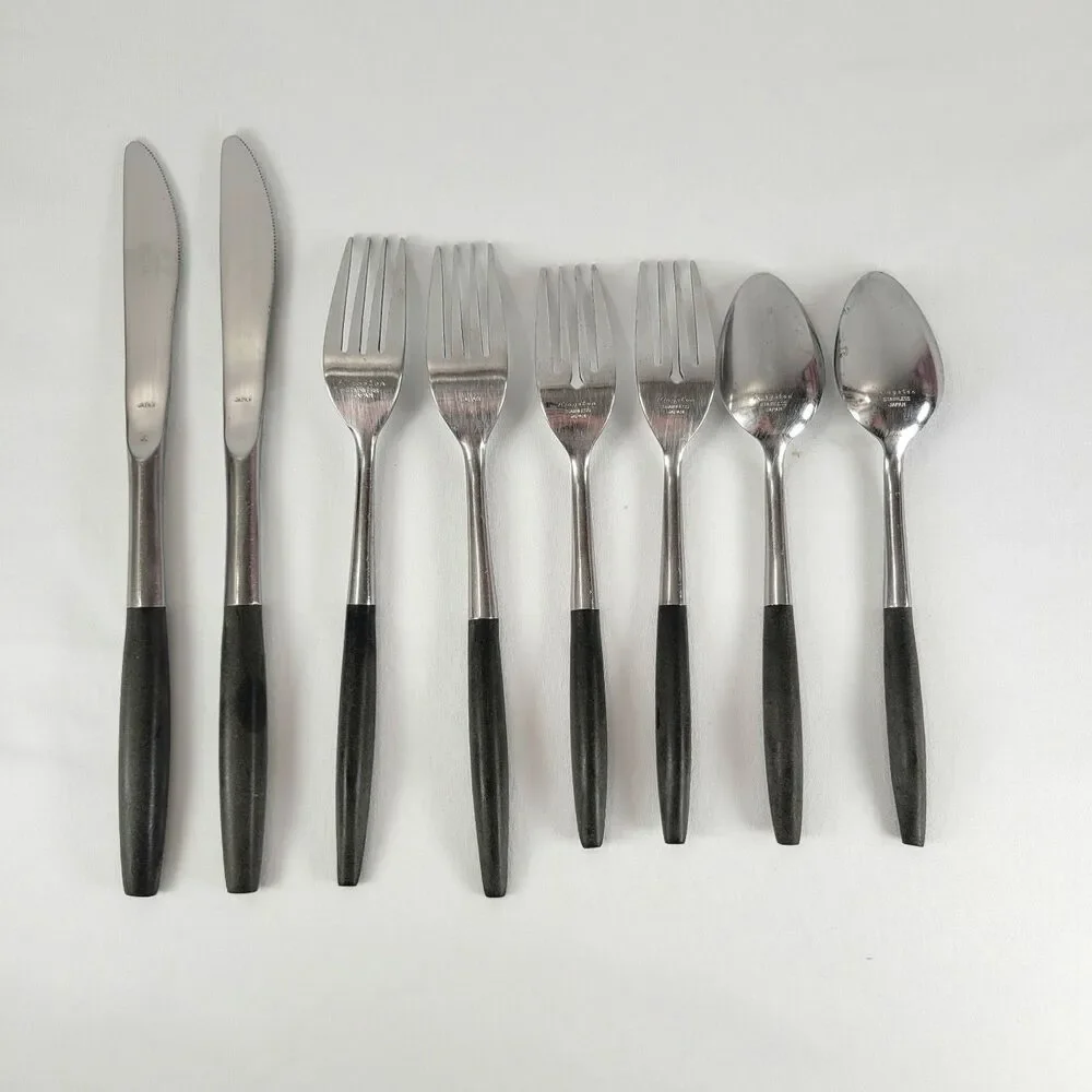 Kingston KGS2 Stainless Flatware Japan Black Handle MCM Minimalist 8-Piece Set
